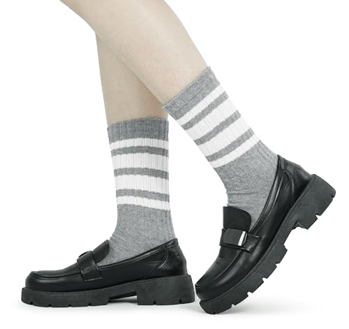 BomKinta Striped Crew Socks Women - Retro Novelty Socks - Stretchy Casual Athletic Cotton Sock Size 5-114