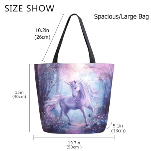 Fairy Forest Unicorn Butterfly Extra Large Canvas Gym Shoulder Tote,Durable Daily Reusable Top Handle Bag for Mens Womens Yoga Weekender Picnic Beach Travel Market Shopping3