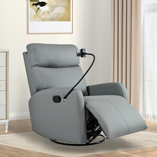 Sillón reclinable giratorio azul grisáceo de cuero miniatura 7