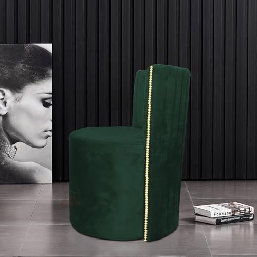 Image of Luxury Velvet Ottoman Chair Pouffe Stool-Modern Round Soft-Padded Chair for Dining Room, Living Room /Cafeteria Seating /Bedroom and Dressing Area /Ottoman with Backrest (Green)