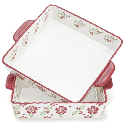 Coloch 2 Pack Ceramic Baking Dishes for Oven, 9 Inch Square Baking Pan with Handle Casserole Dish...
