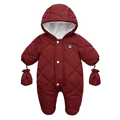 Infant Baby Snowsuit - Girls Boys' Theavy Outerwear Coat Winter Pram Bear Suit Footies Winter Onesie Outwear With Gloves Red For 12-18 Months (M1) #TOP1