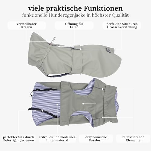 Wanderpfote Hunderegenjacke in Grau, Größe XS - Stilvoller Hunderegenmantel - besonders Qualitativ und Hochwertig - Regenjacke für Hunde