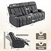 CALIVIA Wall Hugger Power Reclining Sofa with Manual Adjustable Headrests, Electric Recliner Couch with Drop-Down Table, Power Recliner Sofa 3-Seater with Charging Ports for Living Room (Grey)