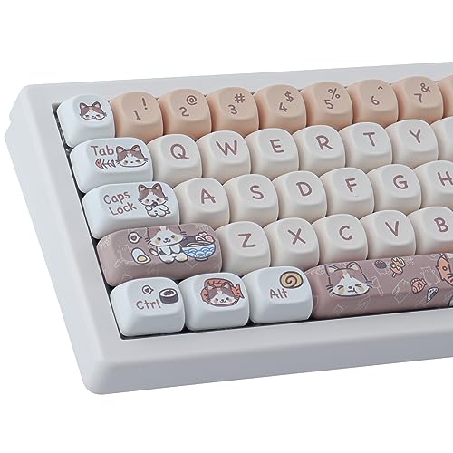 Sunzit Keycaps - Juego de teclas PBT de 143 teclas MOA Profile Dye Sublimation Cute Cat Keycaps con extractor de teclas para interruptores Cherry MX 104/87/74/61 60 teclado mecánico