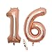 Produktbild 2 Luftballons Zahl 16, Nummer 16 Luftballon Rosegold Mädchen ,40" Aufblasbar Helium Folienballon Roségold Ballons Figuren ,Riesen ballon für Geburtstag Party Dekoration, Abschlussball (xxxl 100cm)