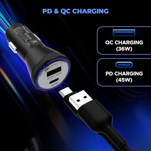 Image of MOZEN by Amkette 81W Car Charger Type C 45W PD + USB-A 36W QC Dual Port Car Charger | Metallic Grey ABS Build with Safety Protections | Multi-Device Compatible for Smartphones, Tablets & Laptop