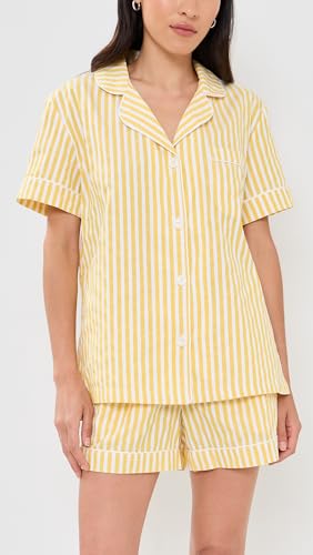 Image of Bed Head PJs Women's Short Sleeve Woven Cotton Sateen Shorty Pajama Set - Organic, Soft, Lightweight, Classic Fit Sleepwear