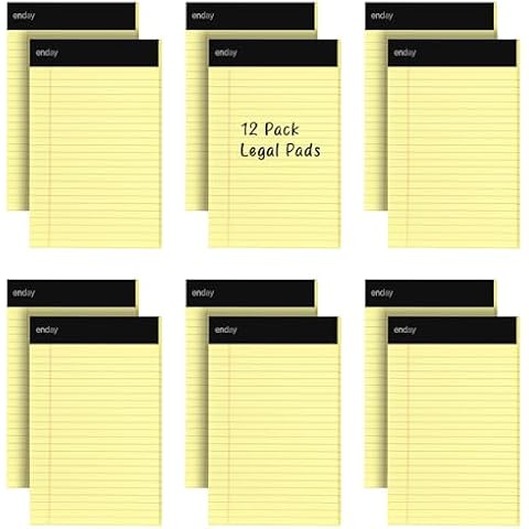 Enday Small Note Pads 5x8 Legal Pads, Legal Ruled Writing Pad with Perforated Pages, Canary Yellow Paper Jr. Legal Note Pads for Work and Note-Taking, 30 Sheets Per Notepad, 12 Pack Cover