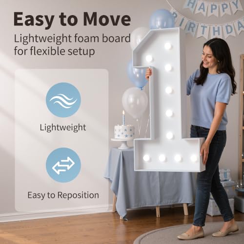 Image of Marquee Numbers 4 Feet Tall Big Light Up Numbers 8th 18th 80th Happy Birthday Decorations Girl Boy White Anniversary Party Decor Large Cardboard Prop Backdrop Sign 8 | Cool White Light, Large Anniversary Party Decor, Big Stable Sign, Assembly Required, Foam Board 23 Pcs Accessory Set
