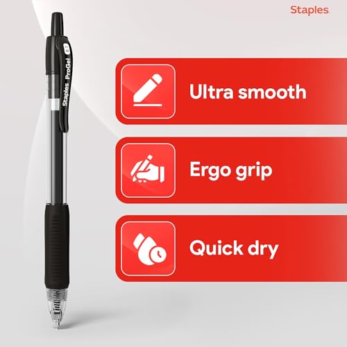 Image of STAPLES Retractable Gel Pens, Fine Point 0.7mm, Black Ink, 36 Pack - ProGel Smooth‑Writing, Quick‑Dry Pens for Office Stocking