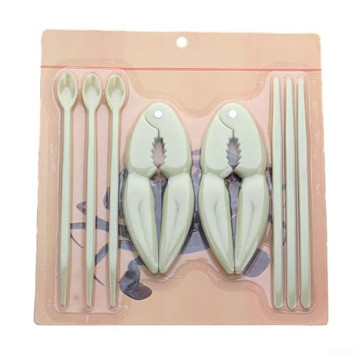 Seafood Preparation Tools Set Featuring Crab Claw Crackers, Forks and Spoons in Safe Plastic (Green)