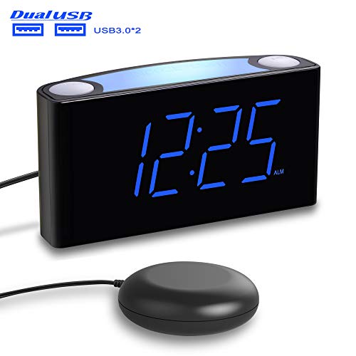 Alarm Clock for Bedroom, Loud Alarm Clock for Heavy Sleeper with Bed Shaker, 7"