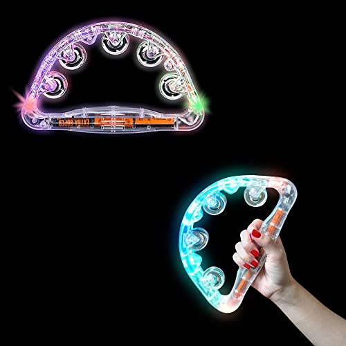 The Dreidel Company Flashing Tambourines Hand Held, 9" Inch Tambourine Flashes In Assorted Colors, Ring Metal Jingles Percussion Musical Educational Hand Instrument, Party Kids Games (2-Pack) #TOP1