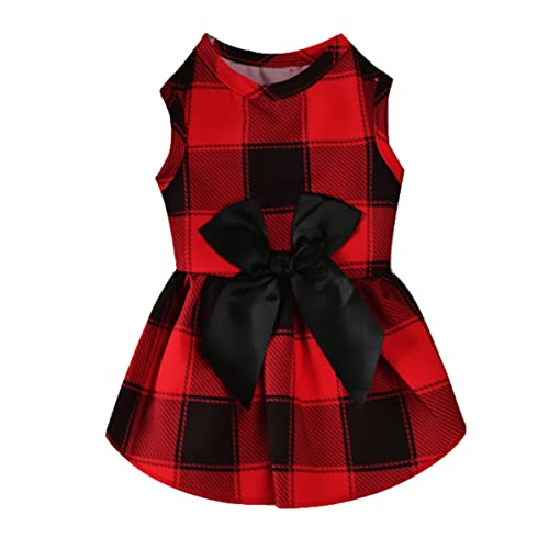 Dog Christmas Dress Plaid Puppy Clothes Costumes Outfits for Small Dogs Girl (Medium, Red)