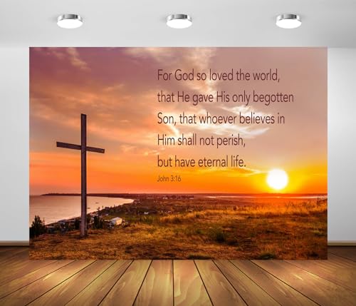 BELECO 7x5ft Fabric Sunset Jesus Christ Cross Backdrop John 3:16,Crucifixion