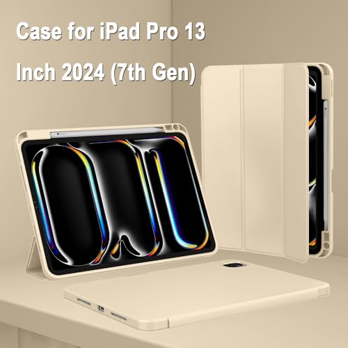 Image of ZryXal New iPad Pro 13 Inch Case (M5) 2025 / (M4) 2024 with Pencil Holder, Smart iPad Case [Support Pencil Pro and Pencil (USB-C)], Support Touch ID and Auto Wake /Sleep (Champagne Gold)