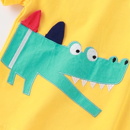 Image of HILEELANG Toddler Boy Summer Short Clothes Sets Cotton Crewneck Tees Shorts Pocket Adjustable Knite Shorts Playwear Sets