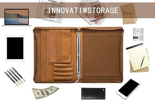 image for AZXCG Men's Genuine Leather Business Portfolio, Zippered Padfolio Orga