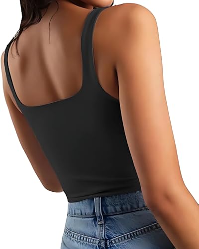 Image of 95% Cotton, 5% Lycra Women's and Girls Solid Ribbed Square Neck Tank Top | Tanktop for Women | Sleeveless Top | Crop Tanktop | Ribbed Tank Top