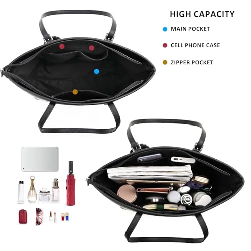 3PCS Handbags for Women Tote Bag Shoulder Bags Black Purses and Wallet Set Satchel Hobo for Work Travel4