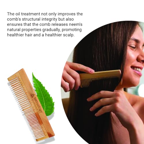 Image of Tattvalogy Double Toothed Raw Neem Comb |Kaachi Neem Wooden Comb for Blood Circulation & Hair Growth | avoid Hair Pulling, Static Electricity, Itchy Scalp & Oil Build-Up