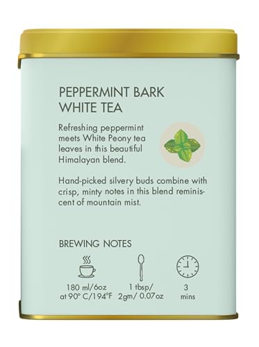Image of Makaibari Holiday Edition : White Peppermint Bark | Premium White Tea | Anti-Oxidants, Immunity Booster, Low Caffeine | Supports Healthy Skin | Tin Caddy | 50g