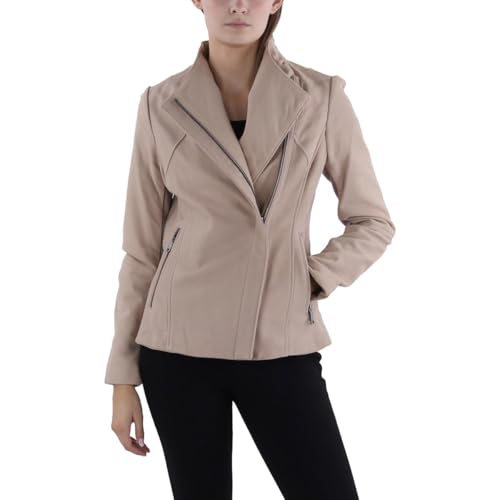 Image of TAHARI Women's Genuine Lambskin Leather Trench Coat With Notch Collar, Button Closure & Tie Belt