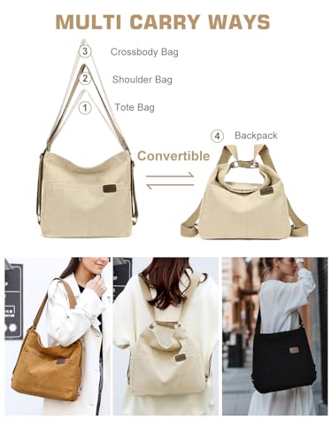 Image of Convertible Corduroy Tote Bag Backpack Purse Hobo Shoulder Bag for Women with Zipper Multi Pockets, Brown