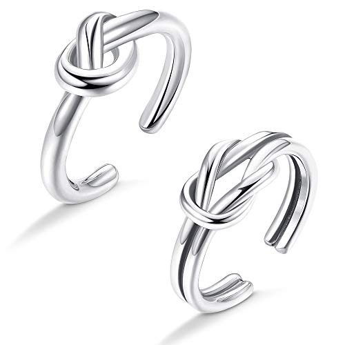 Sllaiss 2 Pcs 925 Sterling Silver Adjustable Thumb Rings for Women Knot Open Toe Rings Set Midi Rings Beach Jewelry