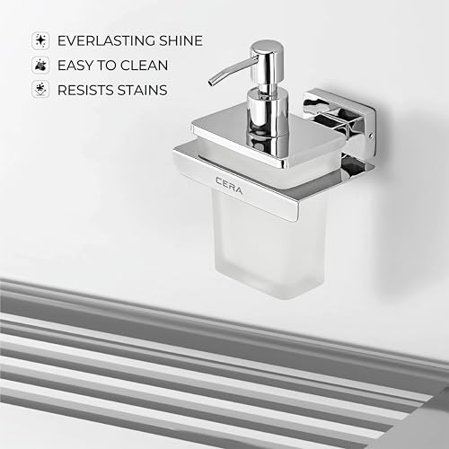 Image of CERA Bold Liquid Soap Dispenser for Bathroom and Wash Basin | Hand Wash Dispenser | Shampoo Dispenser | Chrome Plating | Wall Mounted | Stainless Steel | F5013111CH