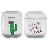 [2 Pack] Compatible Airpods Case, Earphone Protective Case Cover, Transparen Glossy Anti-dust Hard Case Cover Protector [Front LED Visible] for AirPods Charging Case 2 & 1- Cactus+ You are Loved