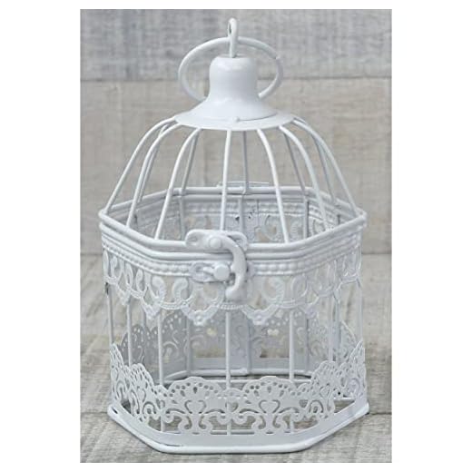 HOGAR Y MAS Jaula Decorativa Metálica, Color Blanco, con diseño Elegante y Estilo Vintage Pequeño