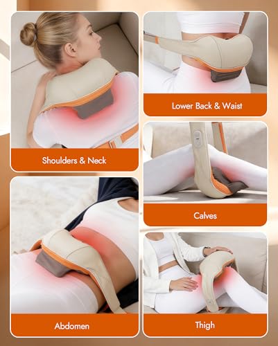 Image of Neck Massager with Heat Cordless: Shiatsu Back Shoulder Massage Tools for Pain Relief Deep Tissue Electric 4D Kneading for Muscle Remedy Lymphatic Drainage Gifts for Men Women Mom Dad