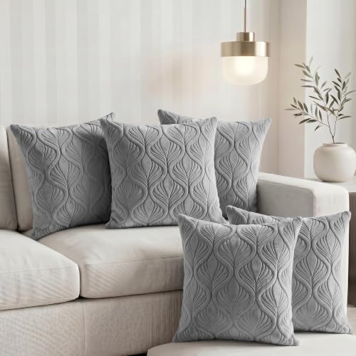 Image of Yellow Weaves Jacquard Cushion Covers | Sofa Cushion Covers | Throw Pillow Cover for Sofa, Couch, Living Room| Removable & Washable | 16x16 Inches, Set of 5 (Grey)