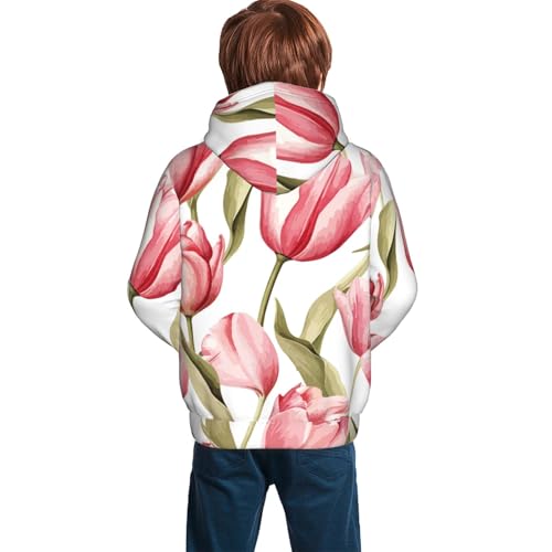 Hand Painted Watercolor Tuilp Kid Hoodies Boys Sweatshirts Girls Pullover with Pocket4