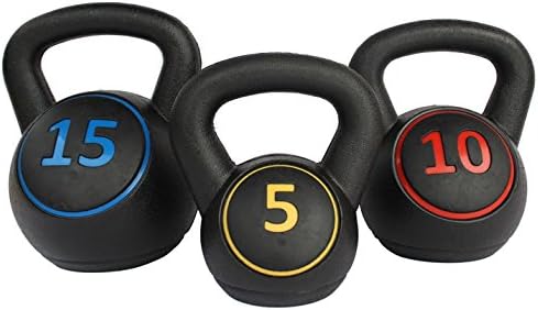 HIONRE 3pce Kettlebell Weight Set with Stand for Cross Training, MMA Training, Home Exercise - 5, 10 & 15lbs (2.2kg, 4.5kg & 6.8 kg), Black (KB01S)