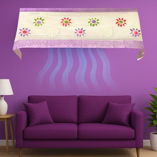 Image of Cotton Net Split AC Cover Indoor Unit for 2 Ton Capacity AC, Premium Work Indoor AC Dust Protection Cover Designer Summer Ac Cover for 2 Ton Ac (38 X 15.35 X 7.8 inch, Purple)