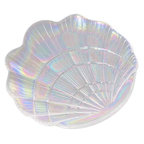 Fabulaxe Plato de cristal iridiscente colorido de conchas marinas para jabones y caramelos