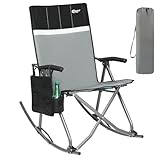 PORTAL Oversized Folding Rocking Camping Chair for Adults, Portable & Foldable Outdoor Lawn Rocker Chairs with High Back Hard Armrests Carry Bag for Outside, Camp, Patio, Supports 400lbs, Grey&Black