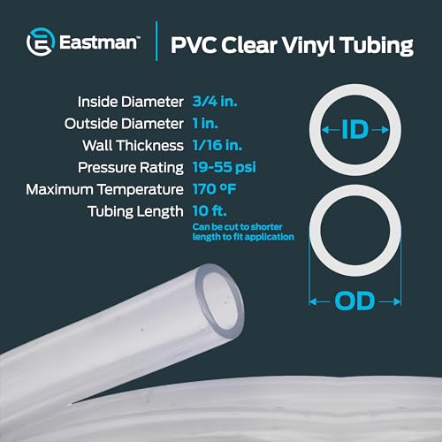 Image of Eastman 3 /4 Inch ID (1 Inch OD) PVC Clear Vinyl Tubing, 10 Foot Length, 98624