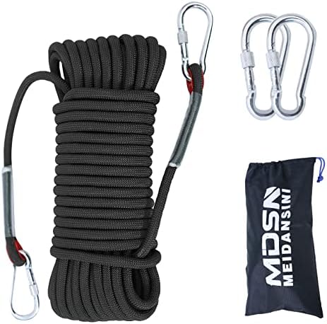 12mm Climbing Rope,10M(32ft) 15M(49ft) 20M(64ft) Static Rock Climbing Rope with 2 Steel Hooks and Bag,Tree Climbing Rappelling Rope for Outdoor, Climbing Equipment Fire Rescue Parachute Rope