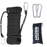 12mm Climbing Rope,10M(32ft) 15M(49ft) 20M(64ft) Static Rock Climbing Rope with 2 Steel Hooks and Ba