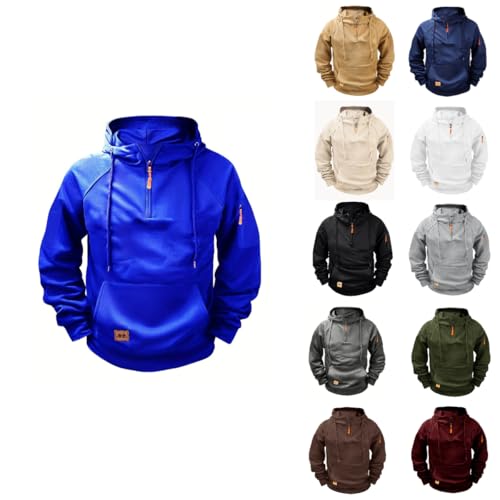Mens Tactical Hoodie Fleece Cargo Military Quarter Zip Oversized Sweatshirt Workout Winter Pullover with Multi-Pockets