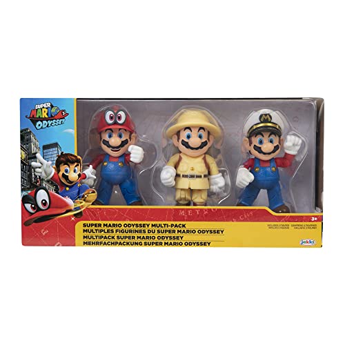 Nintendo Super Mario-Multipack Odyssey de 3 Mario de 10 cm Super Figuras Tienen Hasta 11 Puntos de...