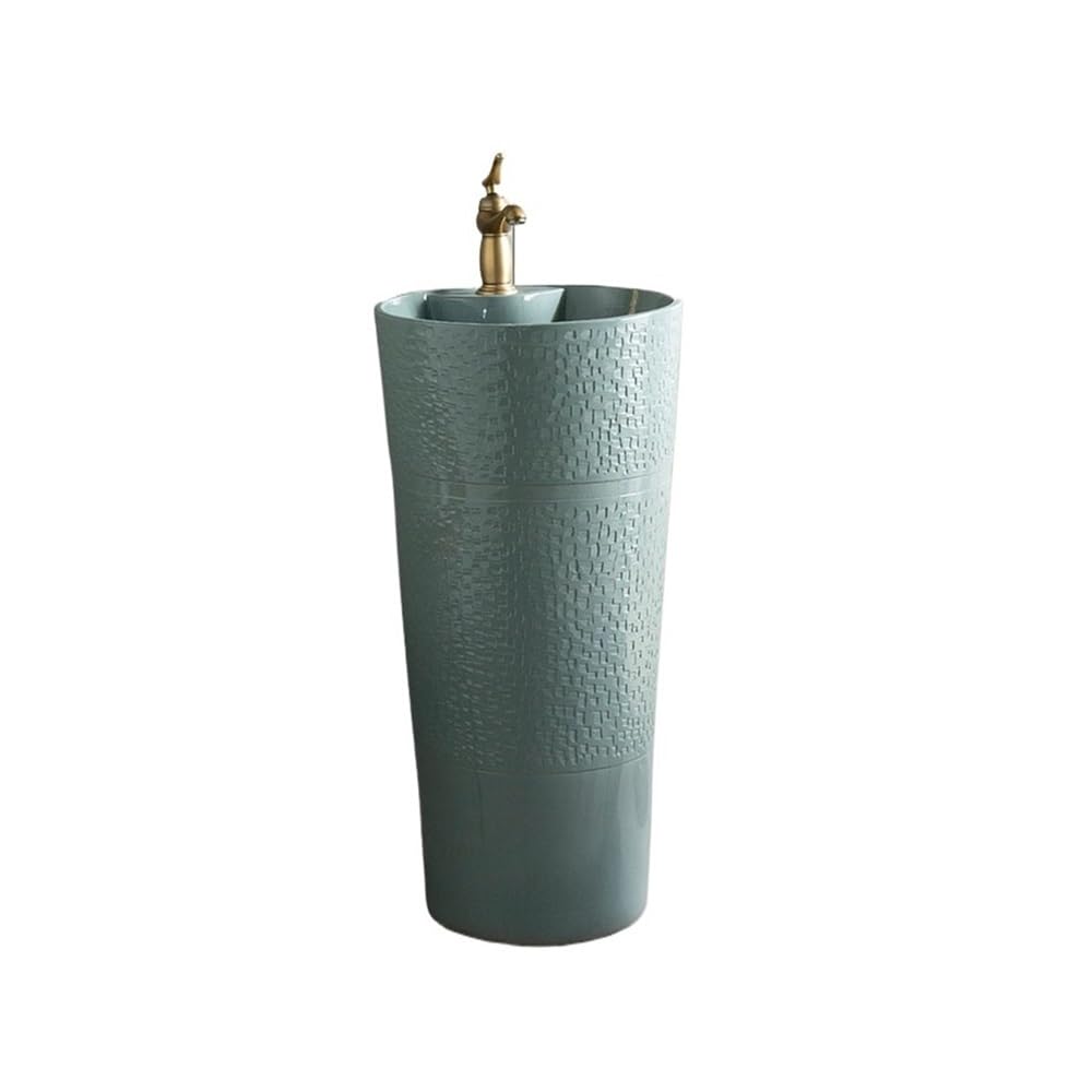 Free-Standing Outdoor Integrated Wash Basin with Faucet and Drain Kit Bathroom Freestanding Ceramic Pedestal Sink Lavatory Column