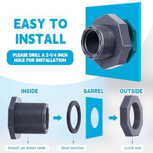 Image of 4 Pcs 1 Inch Bulkhead Fitting PVC Npt Tank Connector