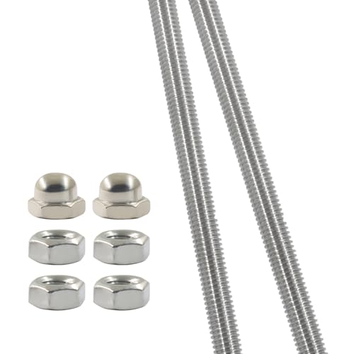 Aoserge M6x250mm 304 Stainless Steel Fully Threaded Rod with Cap Nuts, Hex Nuts - Robust Corrosion-Resistant Metal Screw, Perfect for Industrial & Home Use (Pack of 2)