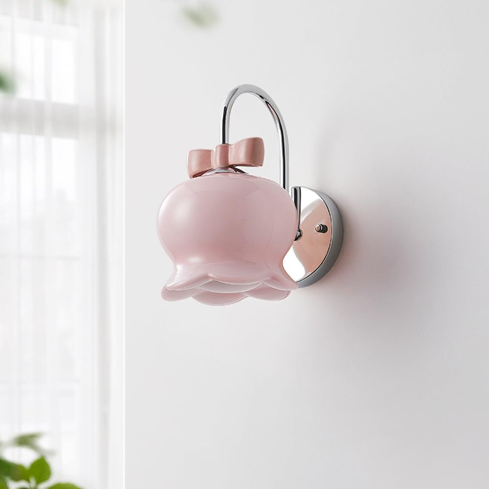 Kinkiety wewnętrzne do pokoju dziecięcego Lampa ścienna do pokoju dziewczynki z uroczym węzłem ze szkła opalinowego białe różowe chromowane i złote lampki nocne do salonu lub pokoju dziecięcego