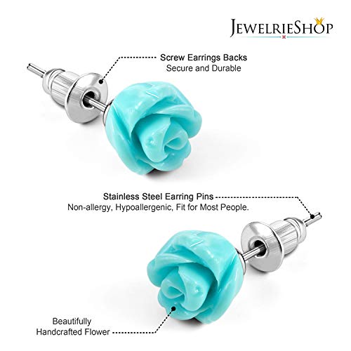 JewelrieShop Handcrafted Assorted Colors Rose Flower Earring Studs for Women Girls, Stainless Steel Hypoallergenic Earring Pins3